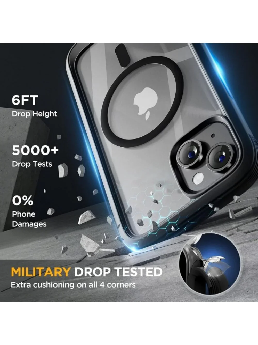 Full-Body Magnetic Clear Case for iPhone 14 Plus with Tempered Glass Protector